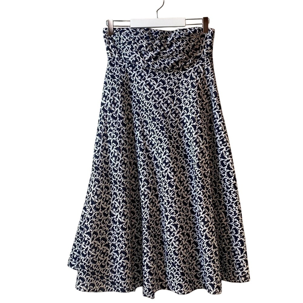 J. Crew Women's Strapless A-Line Midi Sun Dress Sz 4 Batik Textured Blue‎ White